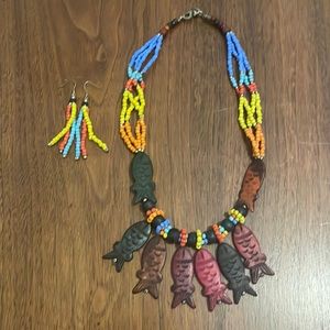 Beaded necklace and earring set